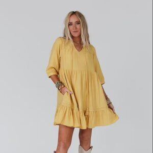 Three Birds Nest Tiny Dancer Ruffle Mini Dress - Mustard